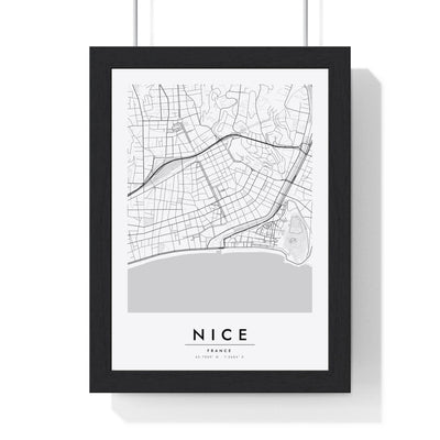 Nice street map poster in white, minimal city map print framed in a black frame