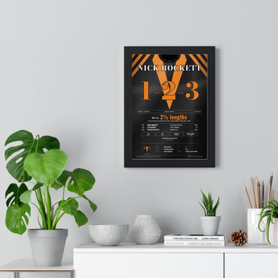Nick Rockett Grand National 2025 Horse Racing Poster - Mullins 1-2-3 Silks Print framed on a living room wall