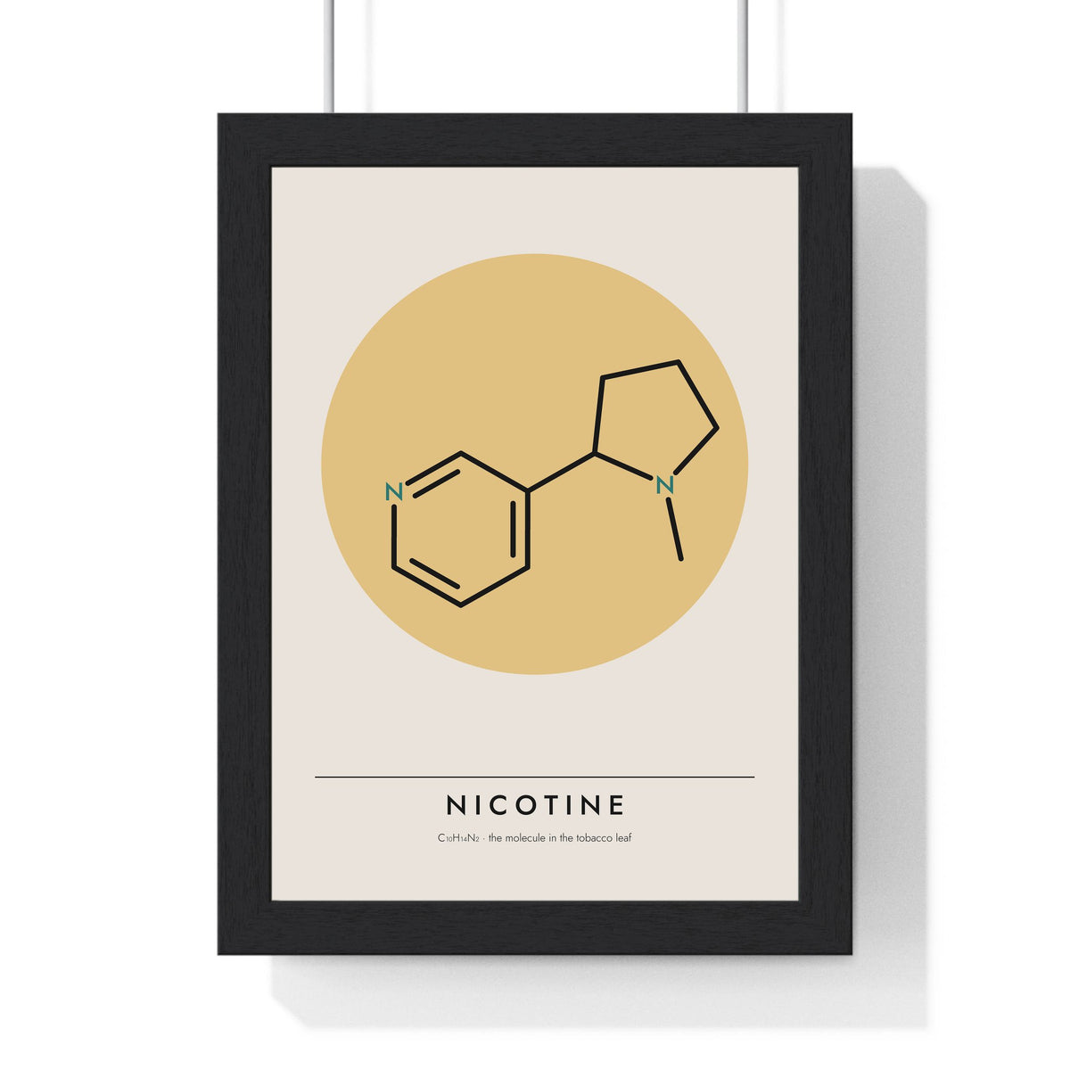 Nicotine Molecule print framed in a black frame, ready to hang