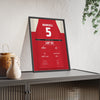 Nigel Mansell 1987 British Grand Prix Win Poster - 5 Race Suit Print framed and leaning on a sideboard