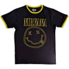 Black t-shirt with Nirvana Unisex Ringer - Outline Happy Face (Black) Official Merch