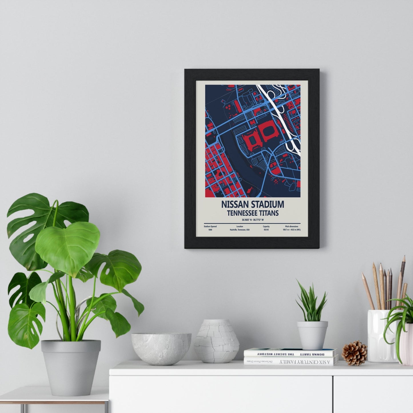 Framed Nissan Stadium - Tennessee Titans map print