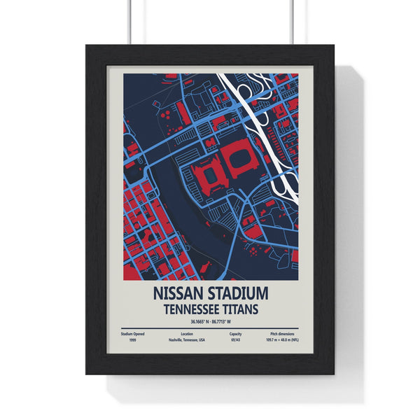 Nissan Stadium Tennessee Titans map print framed in black MDF with Perspex