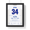 Nolan Ryan 1991 Seventh No-Hitter Poster - Texas Rangers 34 Jersey Print framed in a black frame, ready to hang