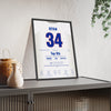 Nolan Ryan 1991 Seventh No-Hitter Poster - Texas Rangers 34 Jersey Print framed and leaning on a sideboard