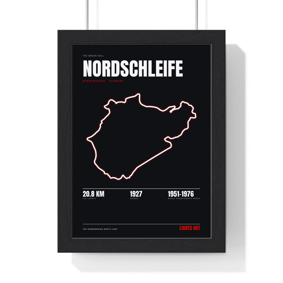 Nordschleife print framed in a black frame, ready to hang
