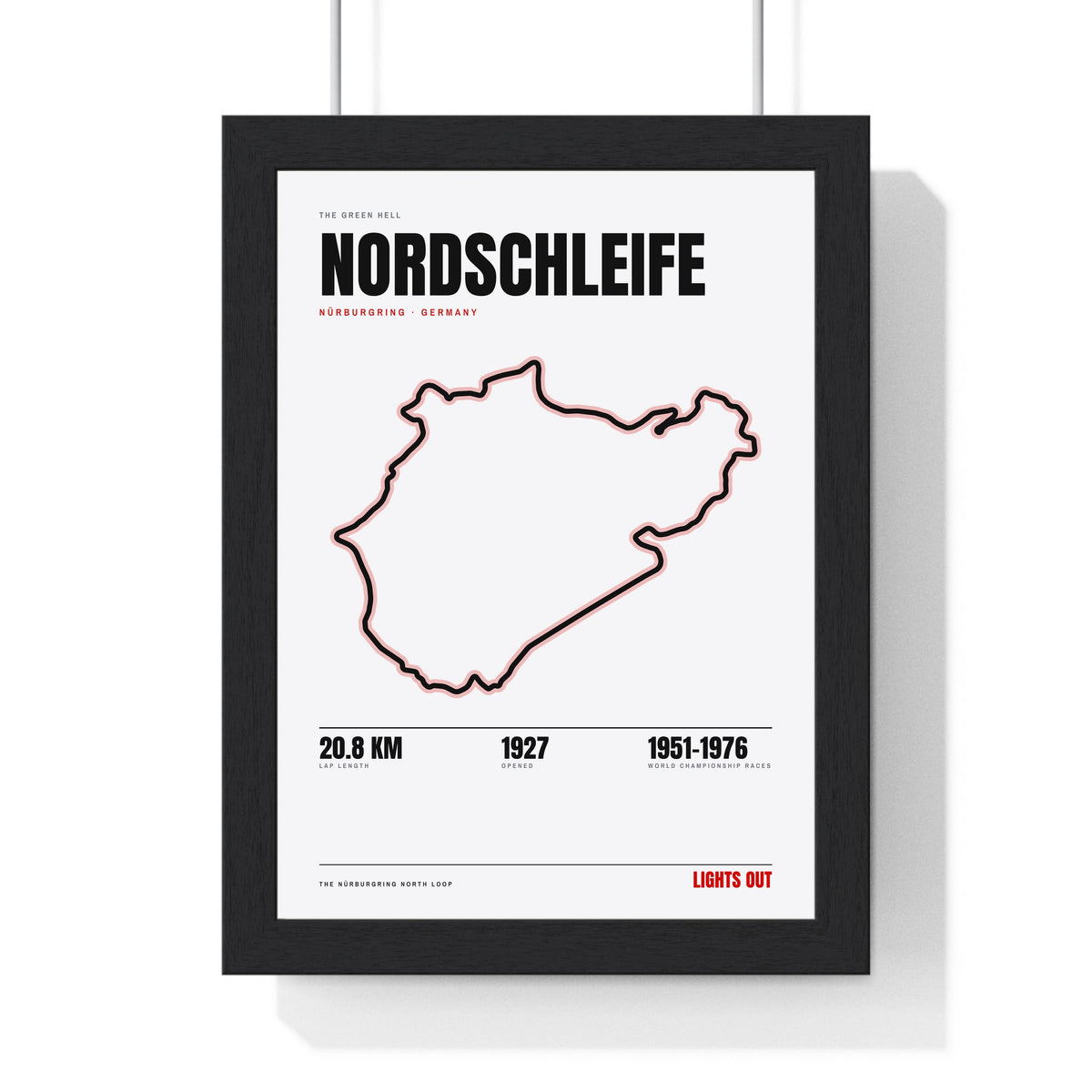 Nordschleife print White framed in a black frame, ready to hang