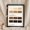 Norfolk Brew Colour Chart in a black frame propped up on linen