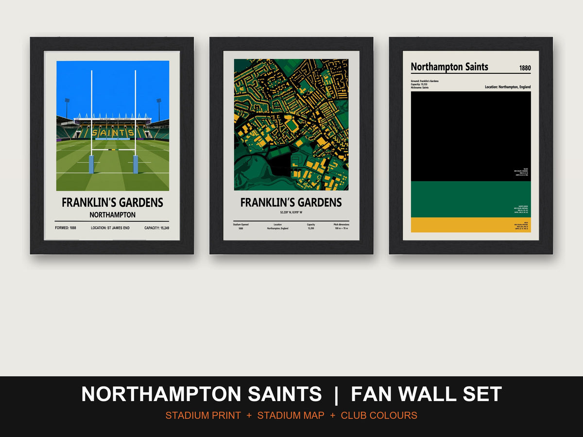 Northampton Saints Fan Wall Set | Franklin's Gardens Print, Stadium Map & Club Colours