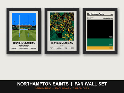 Northampton Saints Fan Wall Set | Franklin's Gardens Print, Stadium Map & Club Colours
