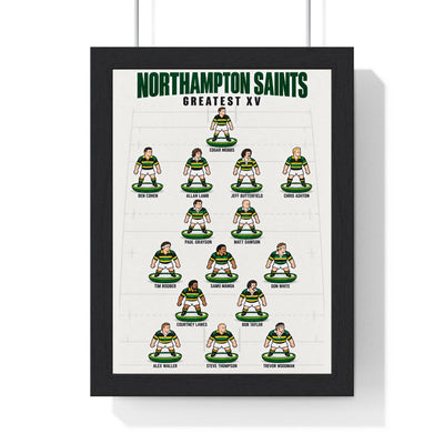 Northampton Saints Greatest XV print in a black frame