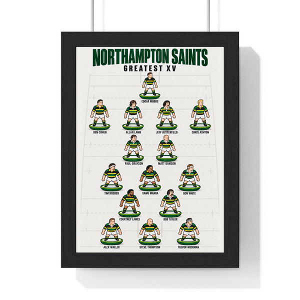 Northampton Saints Greatest XV print in a black frame