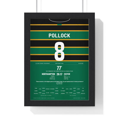 Northampton Saints PREM Rugby Final 2026 Poster - Henry Pollock 8 Twickenham Print framed in a black frame, ready to hang