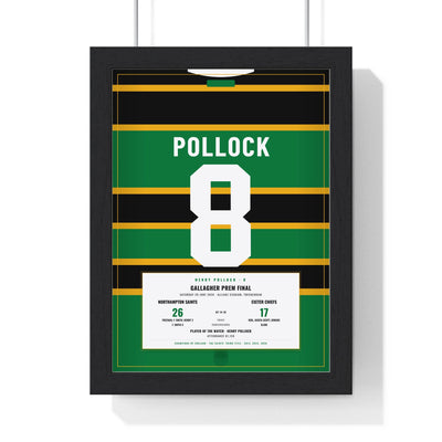 Northampton Saints PREM Final 2026 print - Pollock 8 framed in a black frame, ready to hang