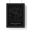 Northampton street map poster in black, minimal city map print framed in a black frame