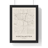 Northampton street map poster in cream, minimal city map print framed in a black frame