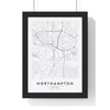 Northampton street map poster in white, minimal city map print framed in a black frame