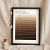 Northern Gravy Colour Chart in a black frame propped up on linen