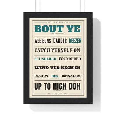 Northern Irish Slang Print in a black frame