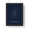 Northern Sky Star Chart print framed in a black frame, ready to hang