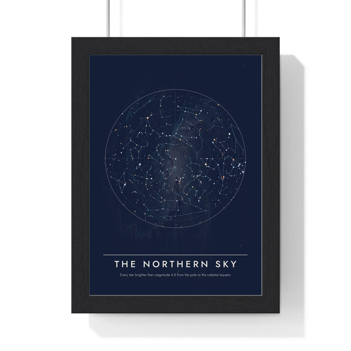 Northern Sky Star Chart print framed in a black frame, ready to hang