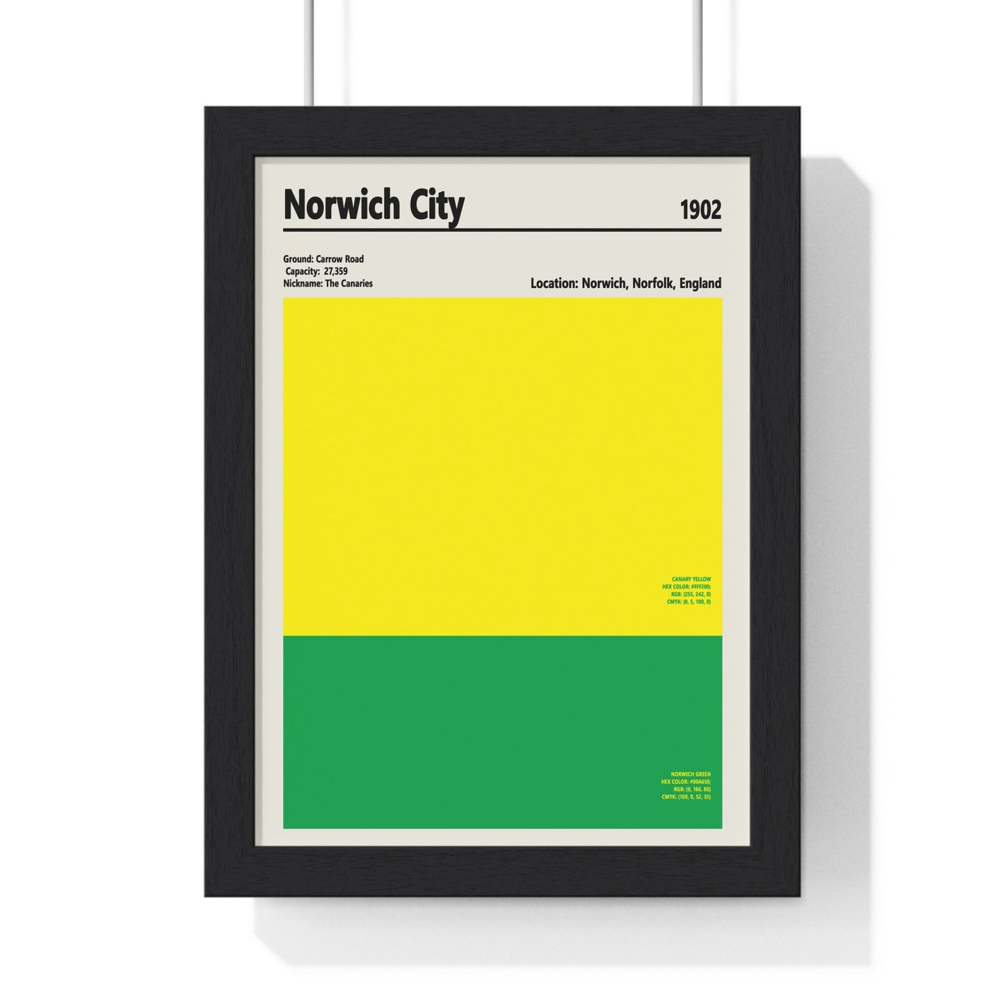 Framed Norwich City colour swatch print