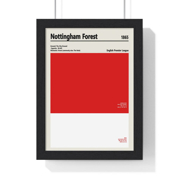 Nottingham Forest red and white colour swatch print framed on wall