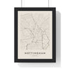 Nottingham street map poster in cream, minimal city map print framed in a black frame