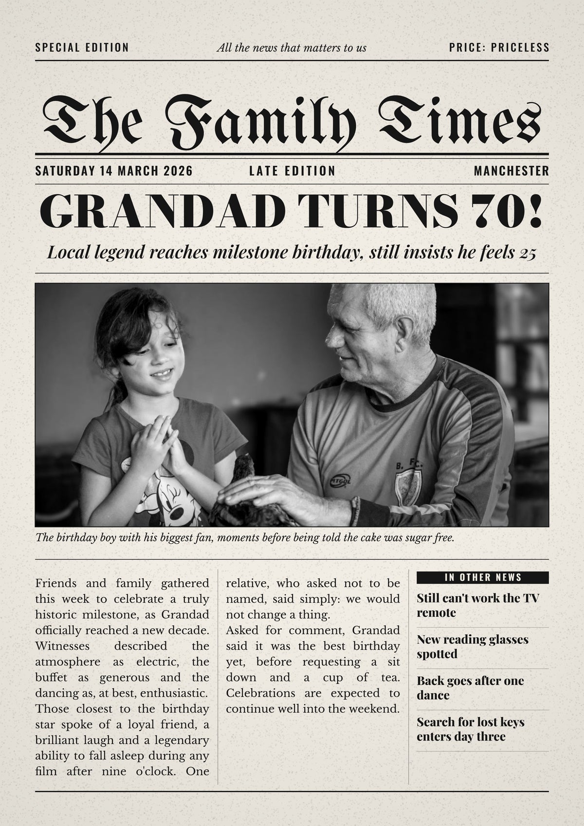 Personalised Newspaper Front Page Print - design detail