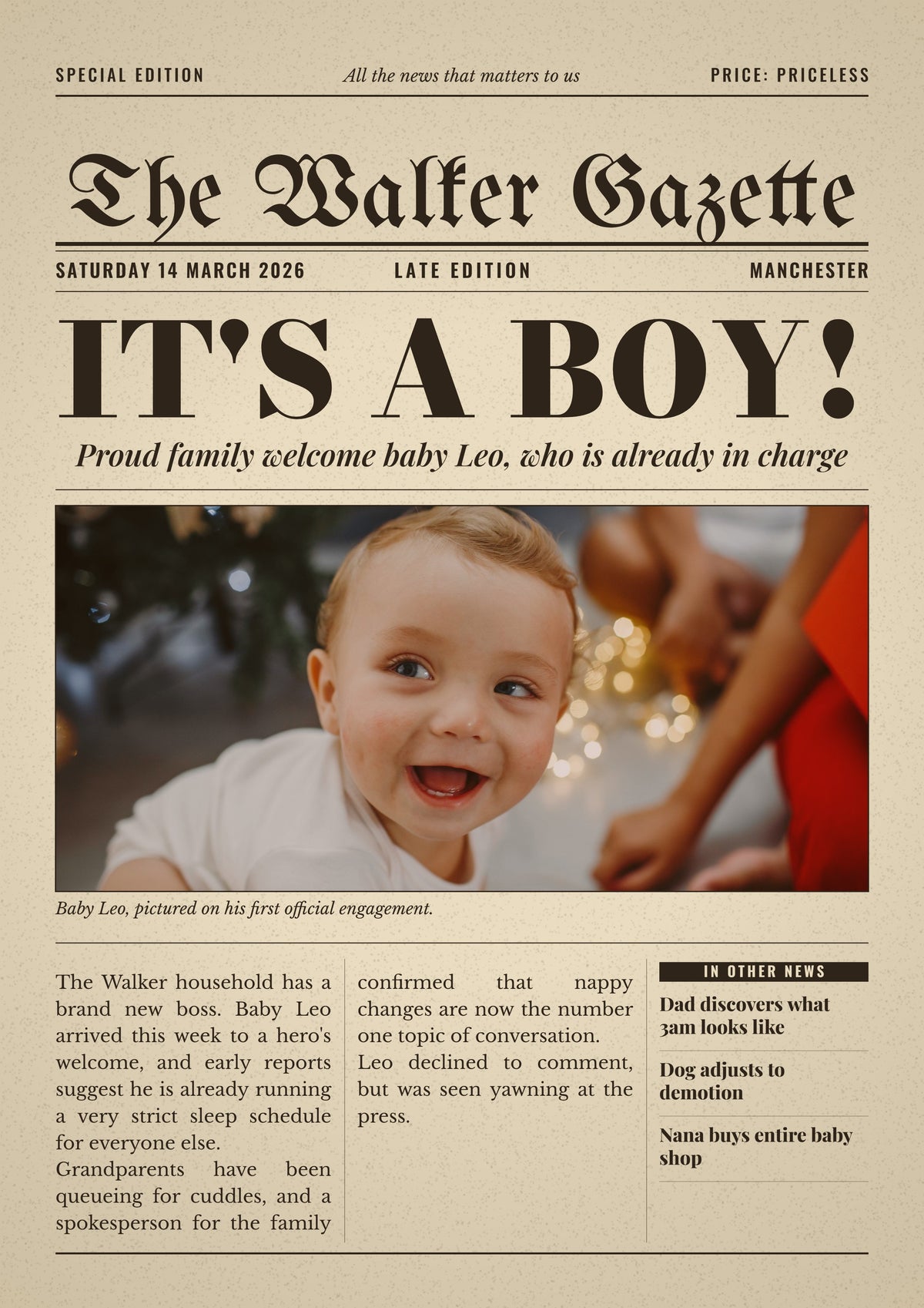 Personalised Newspaper Front Page Print - second design