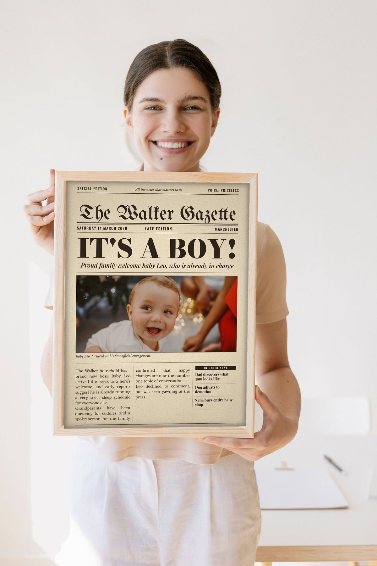 Personalised Newspaper Front Page Print - Lifestyle - held by a smiling woman
