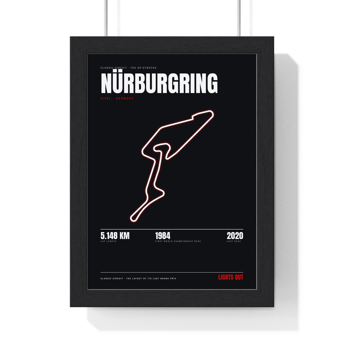 Nürburgring Circuit print framed in a black frame, ready to hang