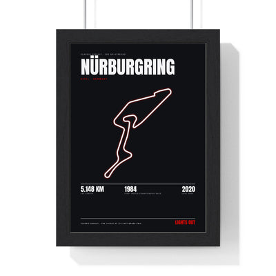 Nürburgring Circuit print framed in a black frame, ready to hang