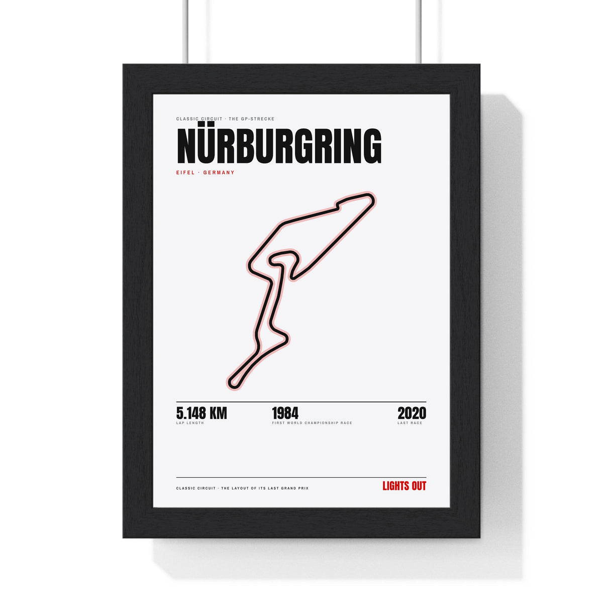 Nürburgring Circuit print White framed in a black frame, ready to hang