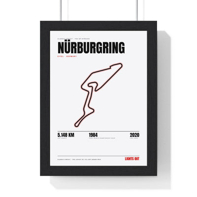 Nürburgring Circuit print White framed in a black frame, ready to hang