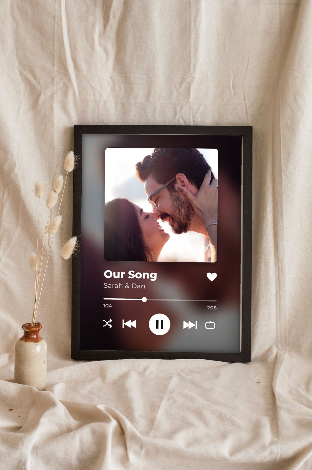 Personalised Now Playing Print - Lifestyle - leaning in a frame with dried flowers