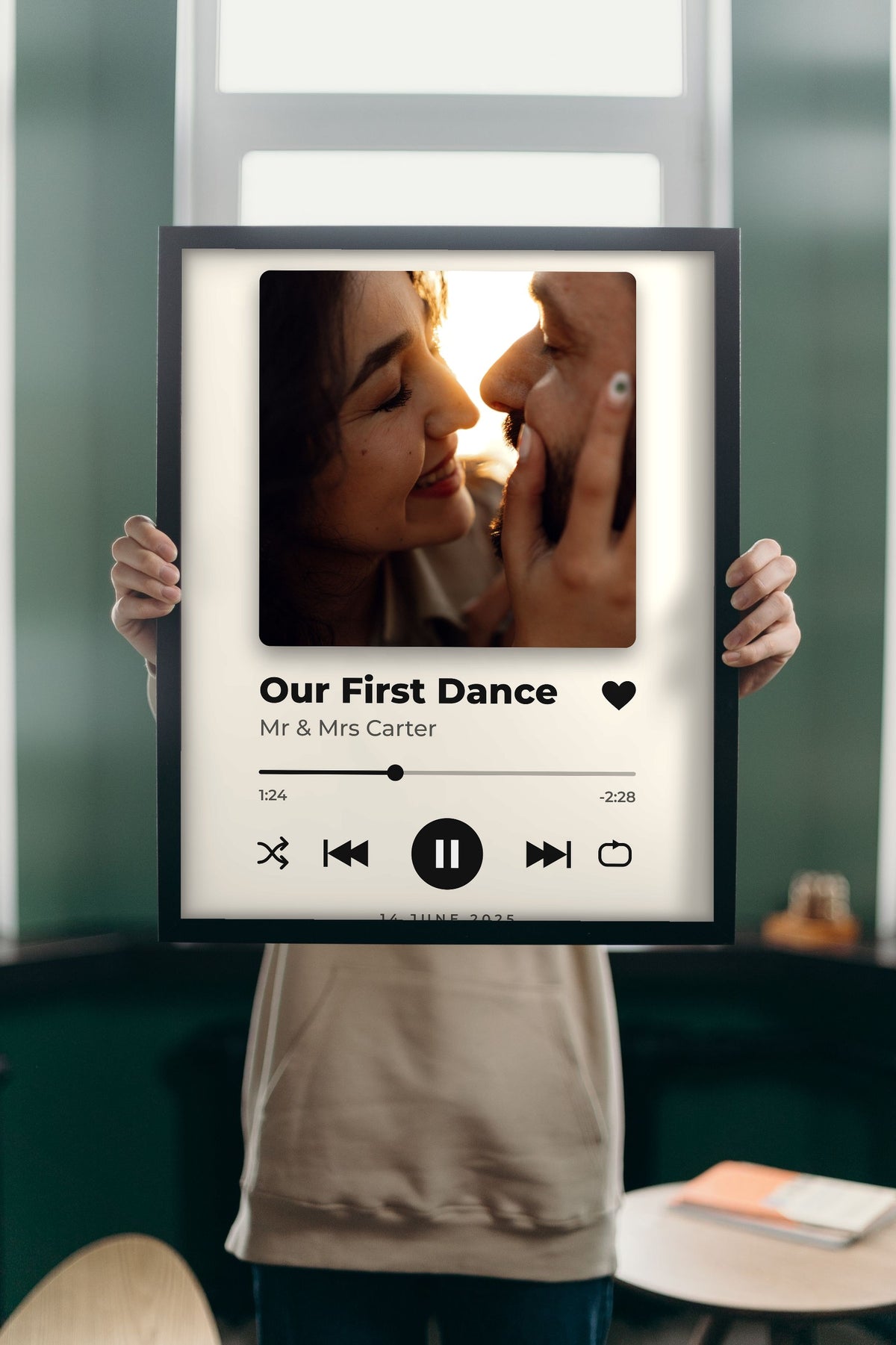 Personalised Now Playing Print - Lifestyle - held up in a bright room