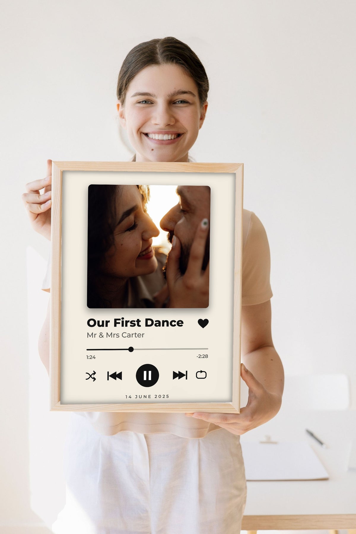 Personalised Now Playing Print - Lifestyle - held by a smiling woman