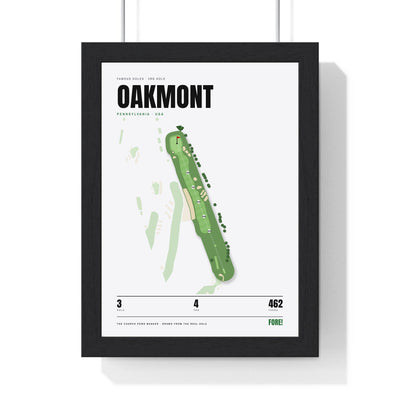 Oakmont 3rd Hole White print framed in a black frame, ready to hang
