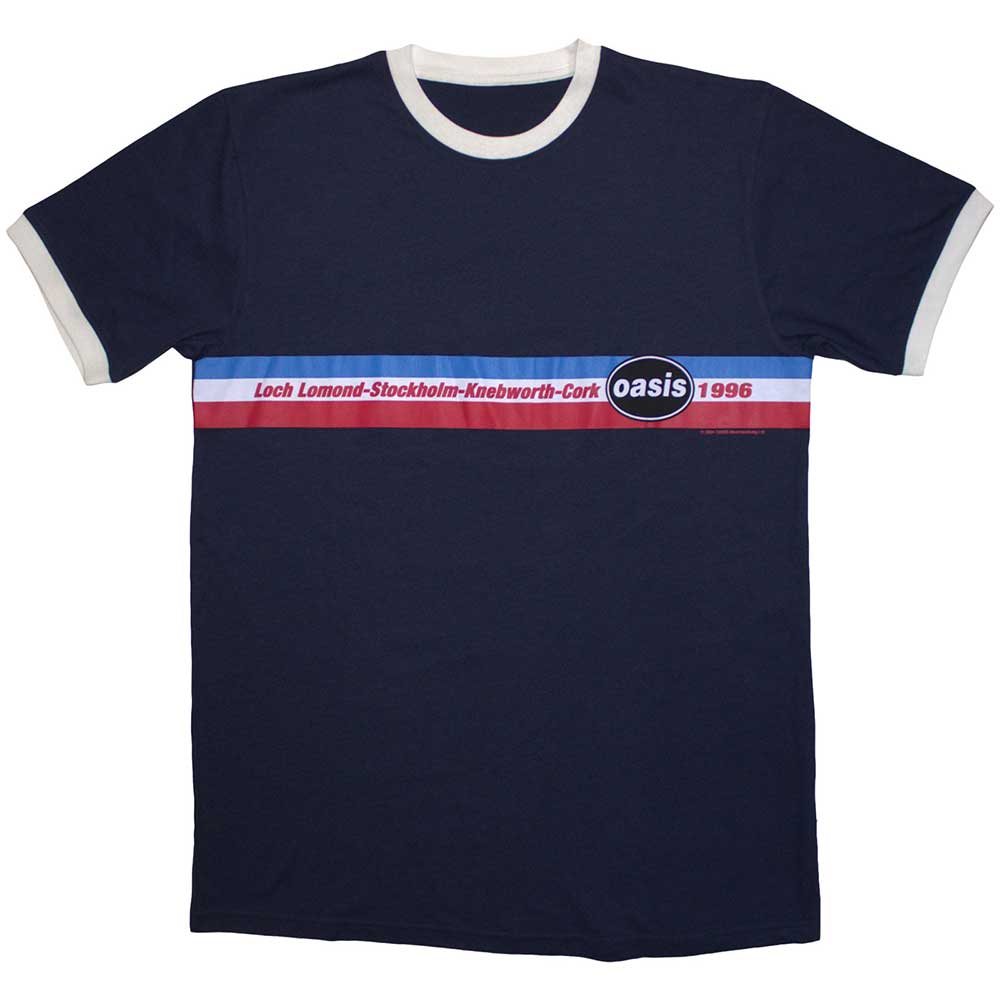 Navy t-shirt with Oasis 1996 Tour Ringer - Navy Blue (Official Merchandise)