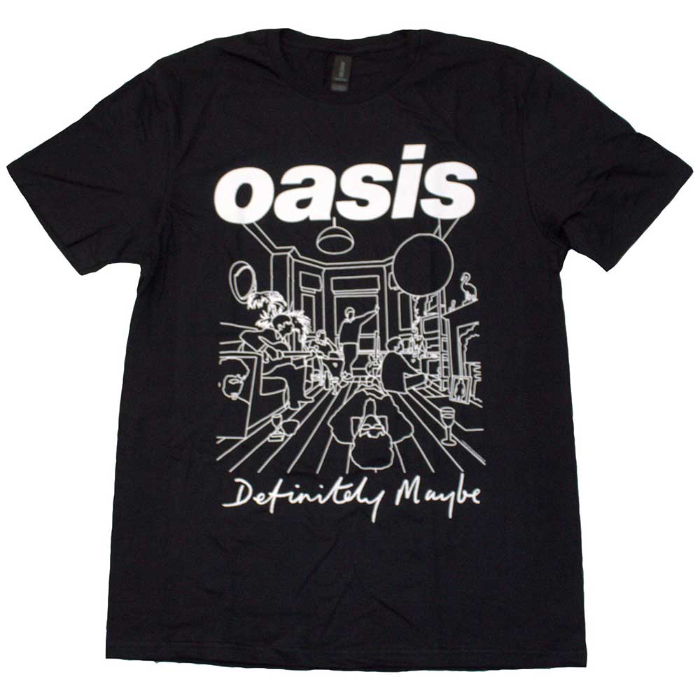 Black t-shirt with Oasis Definitely Maybe line art