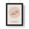 Oestrogen Molecule print framed in a black frame, ready to hang