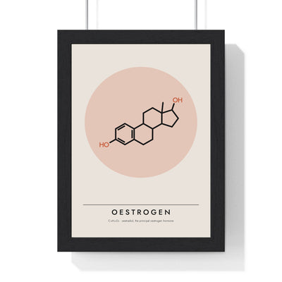Oestrogen Molecule print framed in a black frame, ready to hang