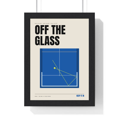 Off The Glass Padel print framed in a black frame, ready to hang