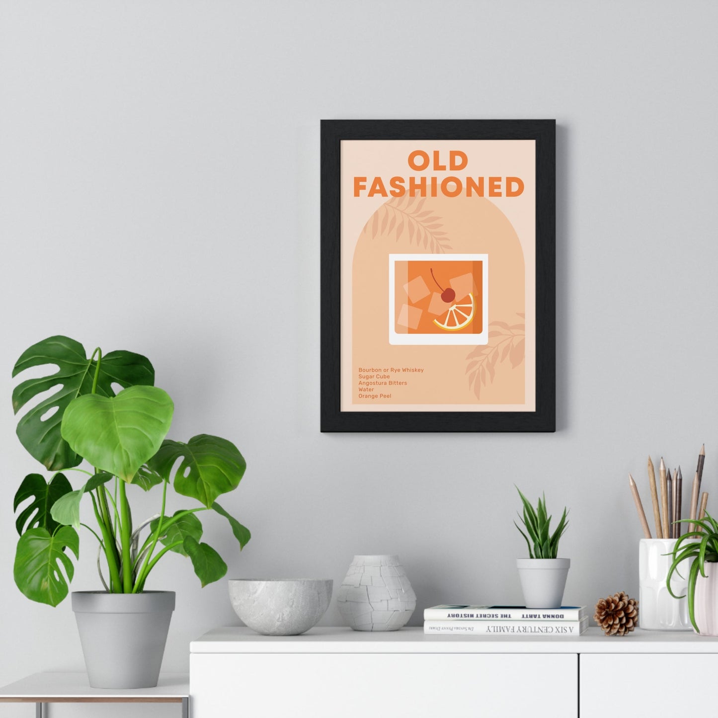 Framed Old Fashioned Cocktail Art - Classic Whiskey Home Bar Print print
