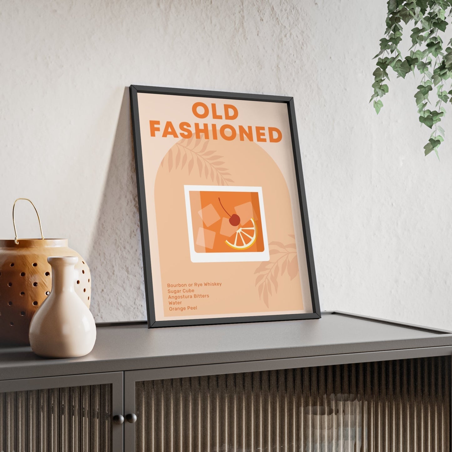 Framed Old Fashioned Cocktail Art - Classic Whiskey Home Bar Print print