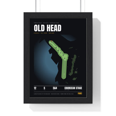 Old Head 12th Hole print framed in a black frame, ready to hang