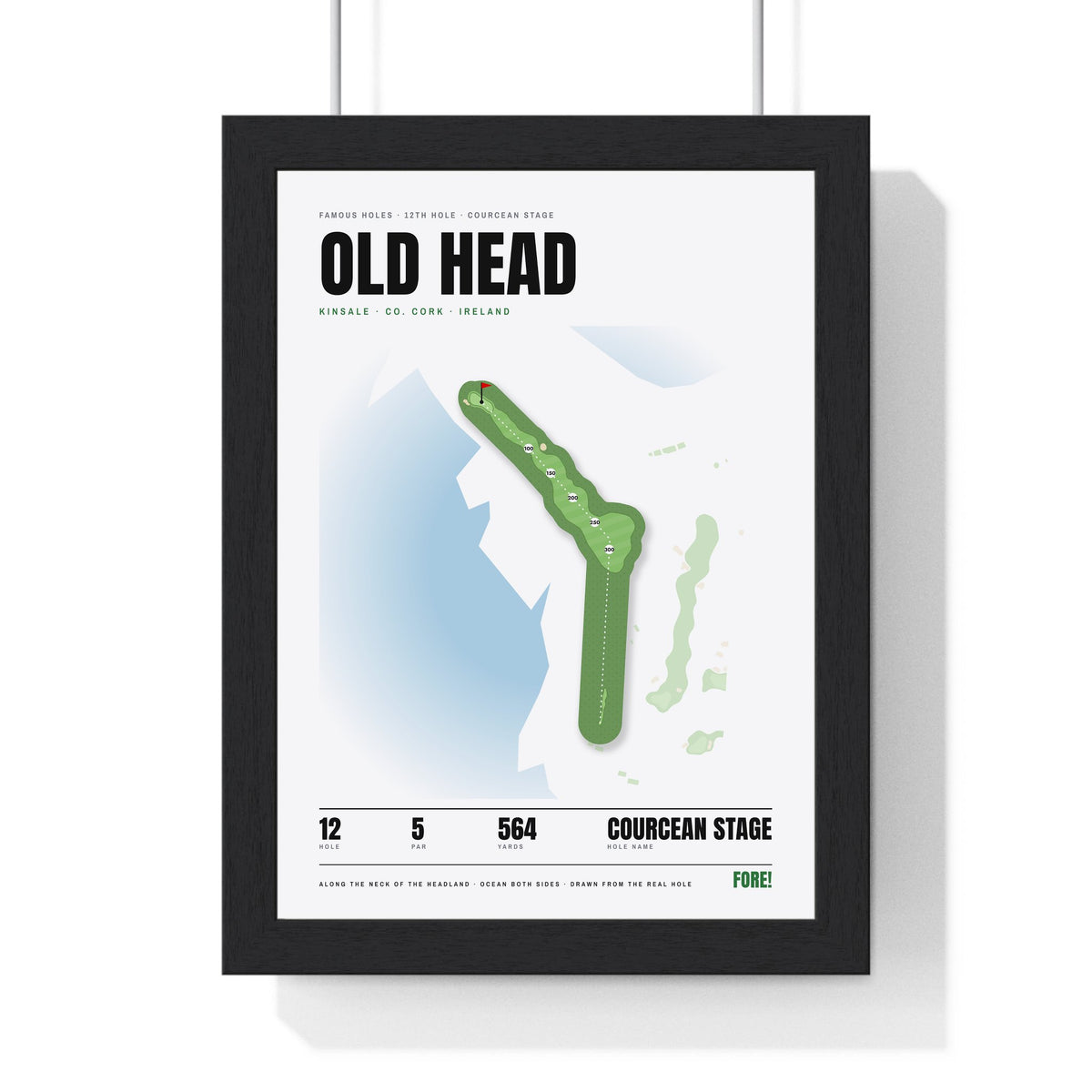 Old Head 12th Hole White print framed in a black frame, ready to hang