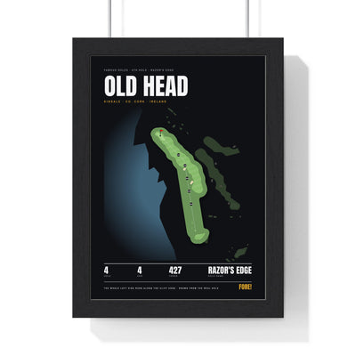 Old Head 4th Hole print framed in a black frame, ready to hang