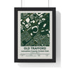 Old Trafford map print framed in a black frame, ready to hang